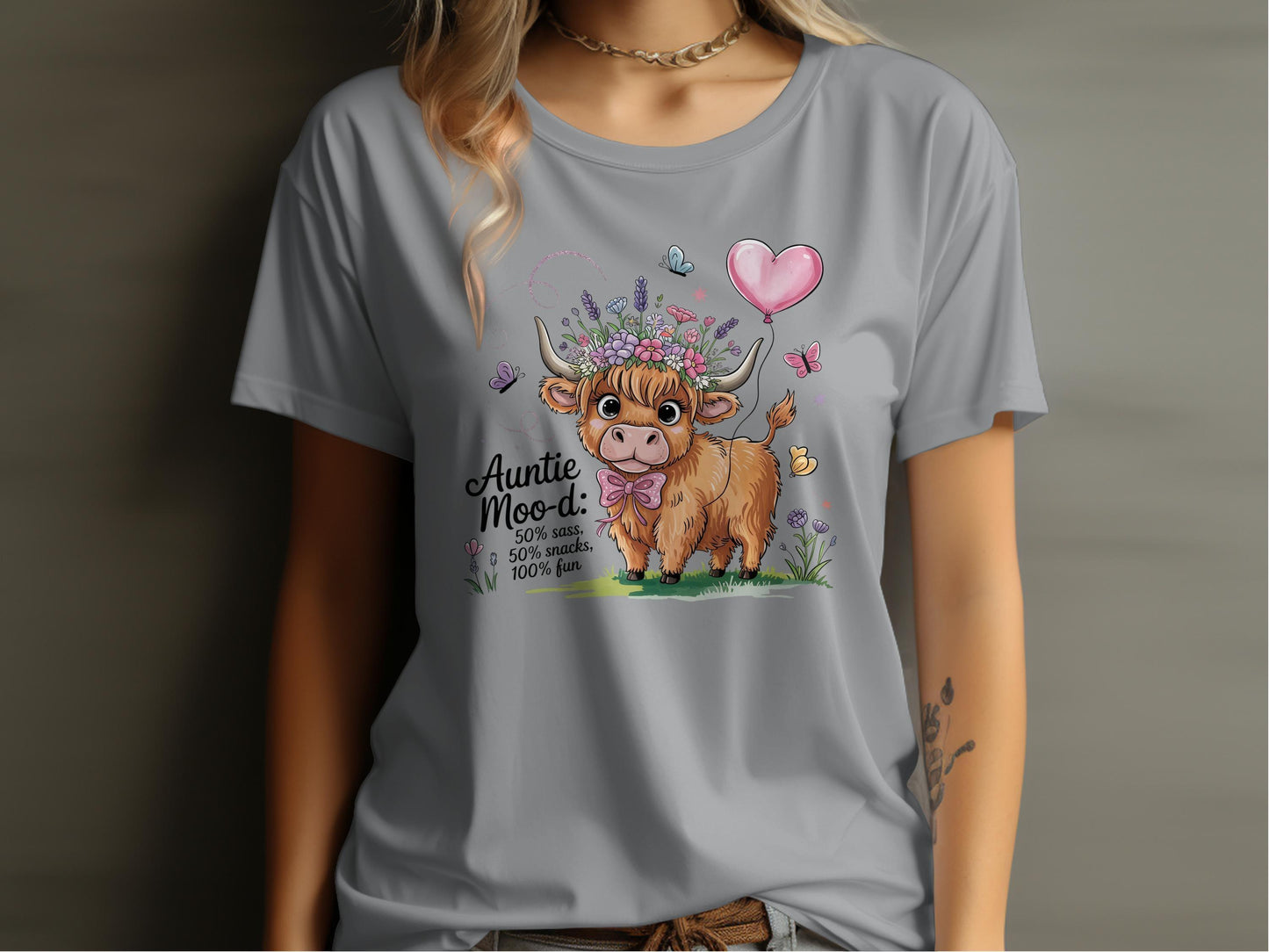 Cute Auntie Moo Highland Cow Graphic T-Shirt product type