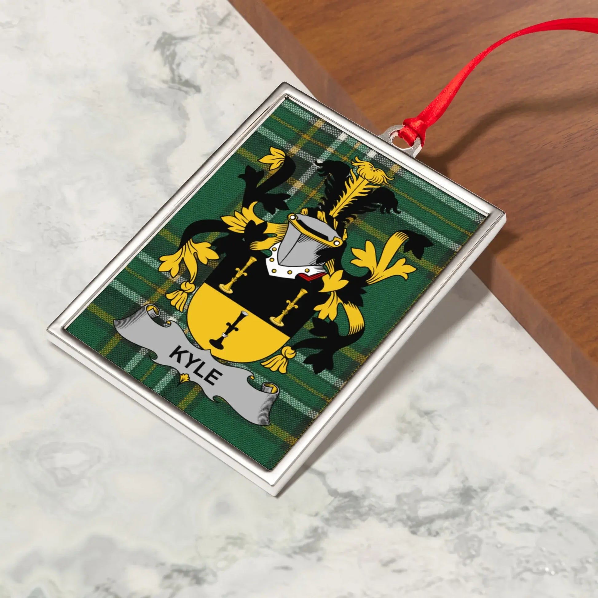 Personalized Family Crest Plaid Pattern Rectangle Ornament