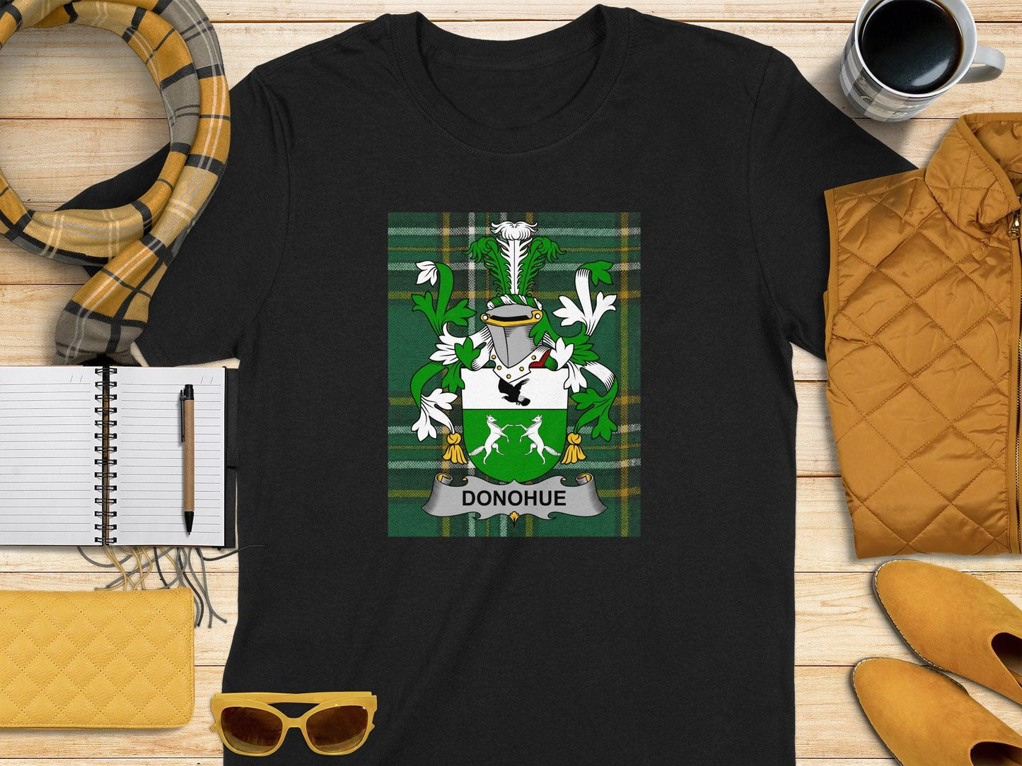 Donohue Family Crest Tartan Irish National T-Shirt - Celtic Ancestry Gifts