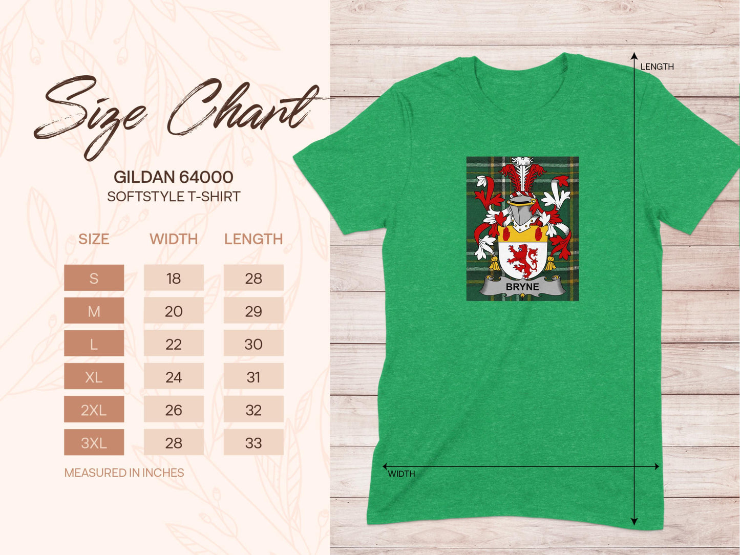 Bryne Family Crest on Irish Tartan Background T-Shirt - Celtic Ancestry Gifts