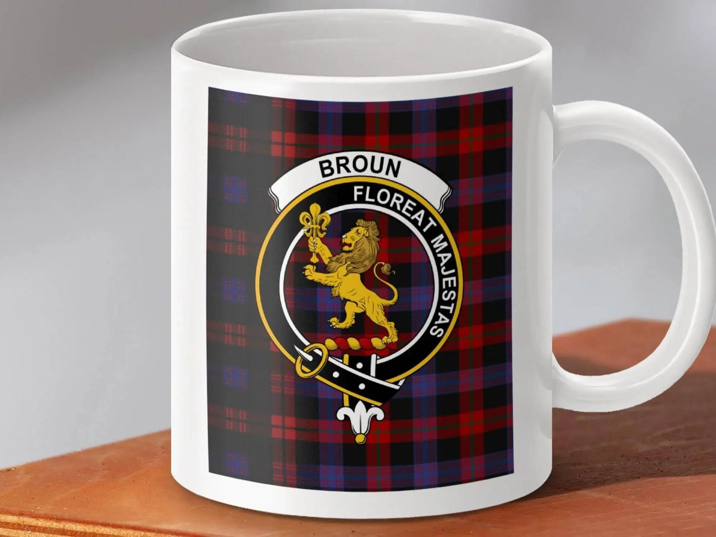 Broun Family Tartan Lion Crest Emblem Mug product