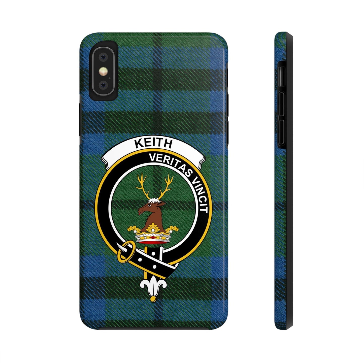 Keith Clan Crest on Tartan Background Cell Phone Case - Celtic Ancestry Gifts