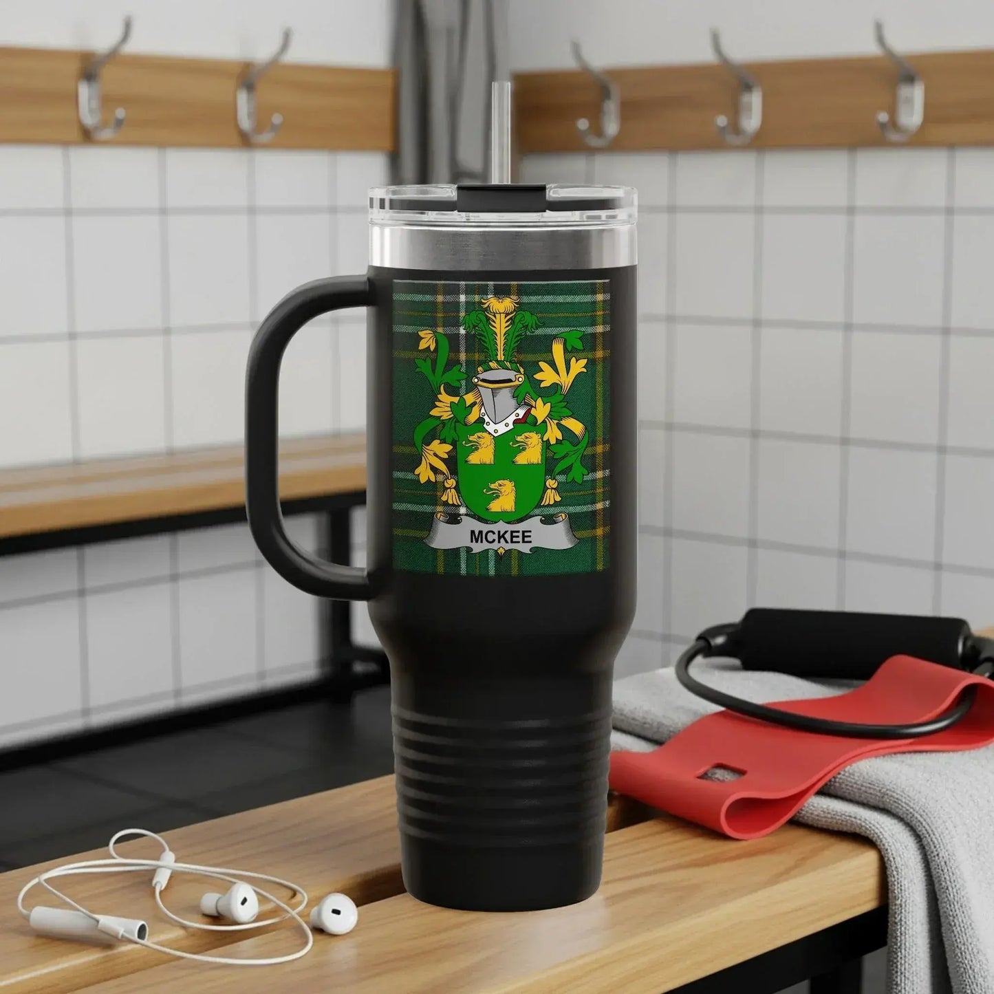Floral Crest Design Black Travel Mug product