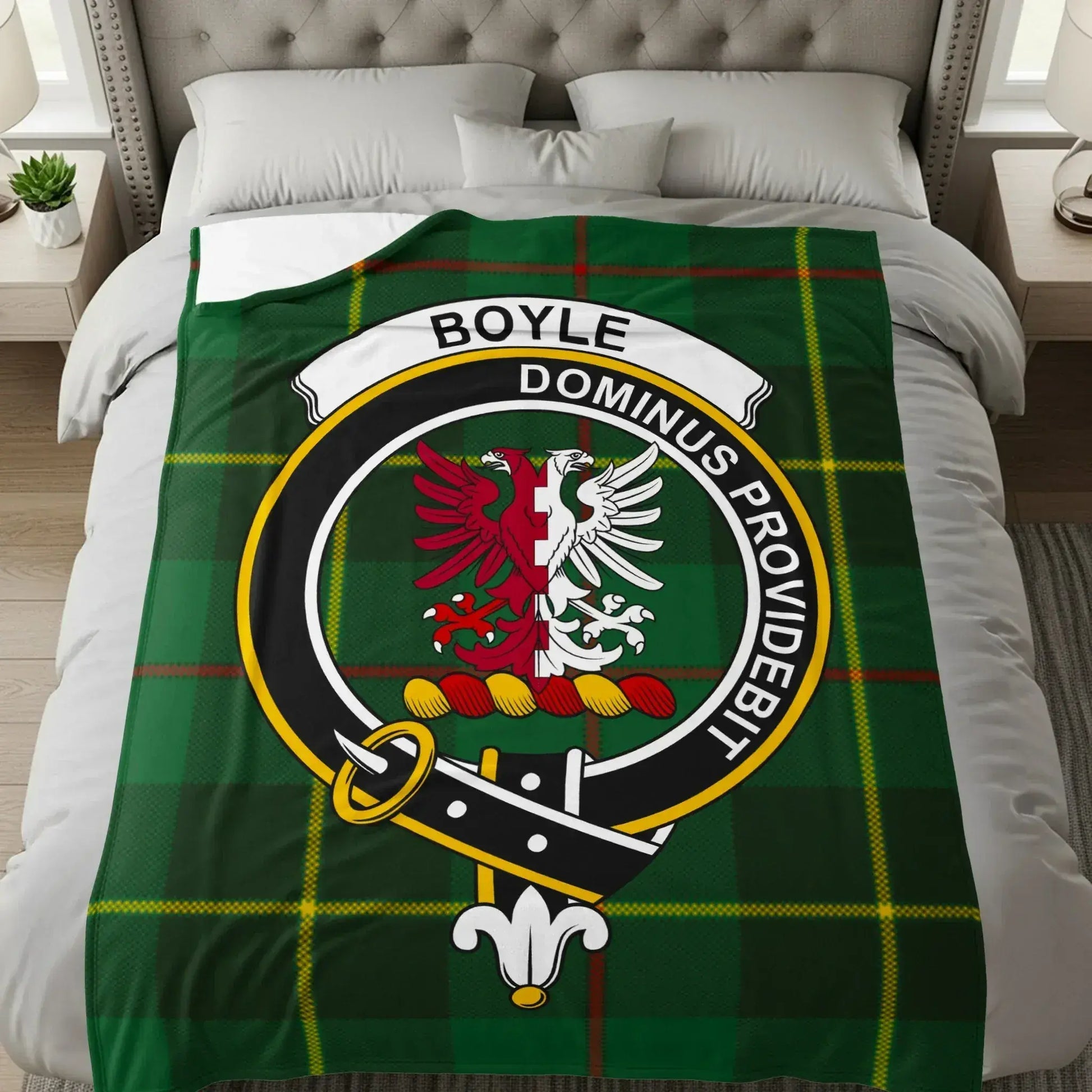 Boyle Dominus Providebit Crest on Tartan Blanket product type