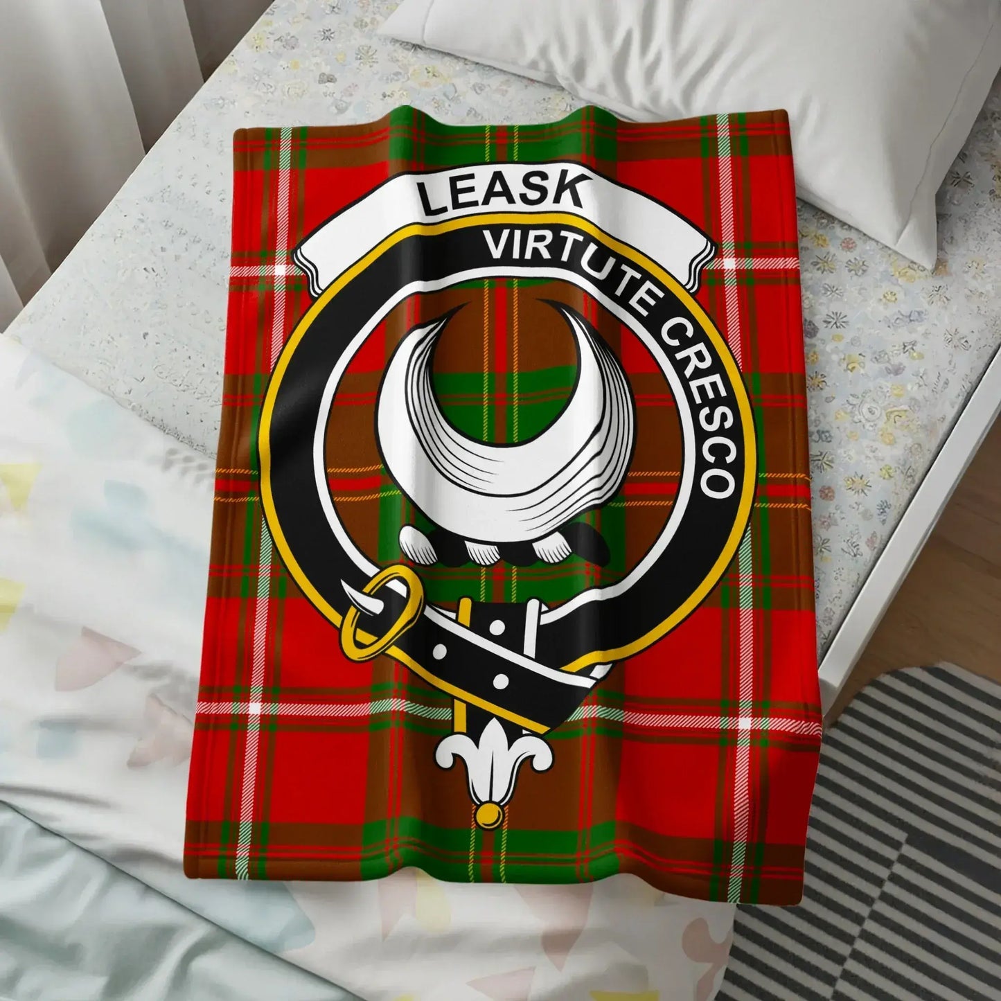 Leask Virtute Cresco Emblem Plaid Blanket product
