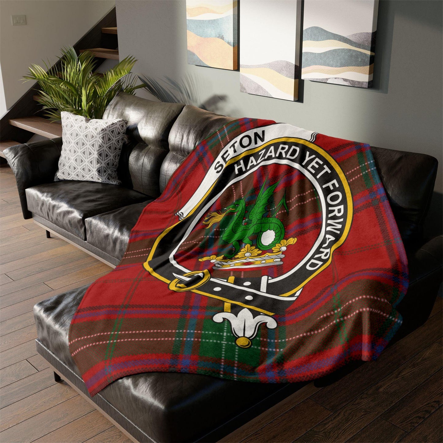 Seton Clan Tartan Blanket – Scottish Crest Throw