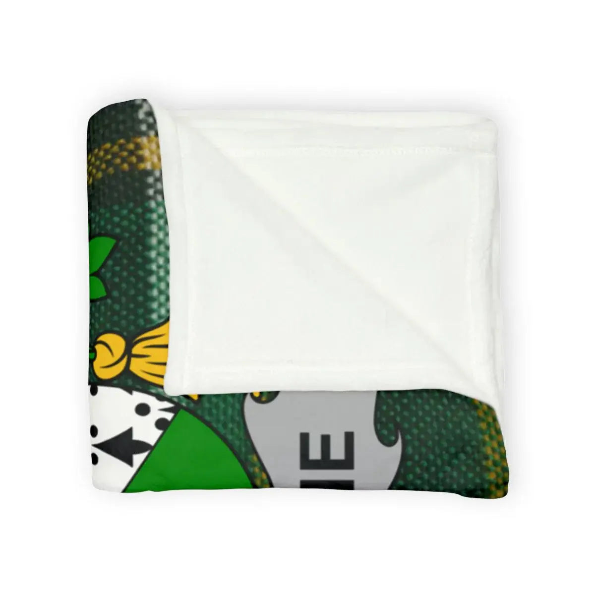 Cozy Stitched Green and White Blanket with Crest Design Blanket