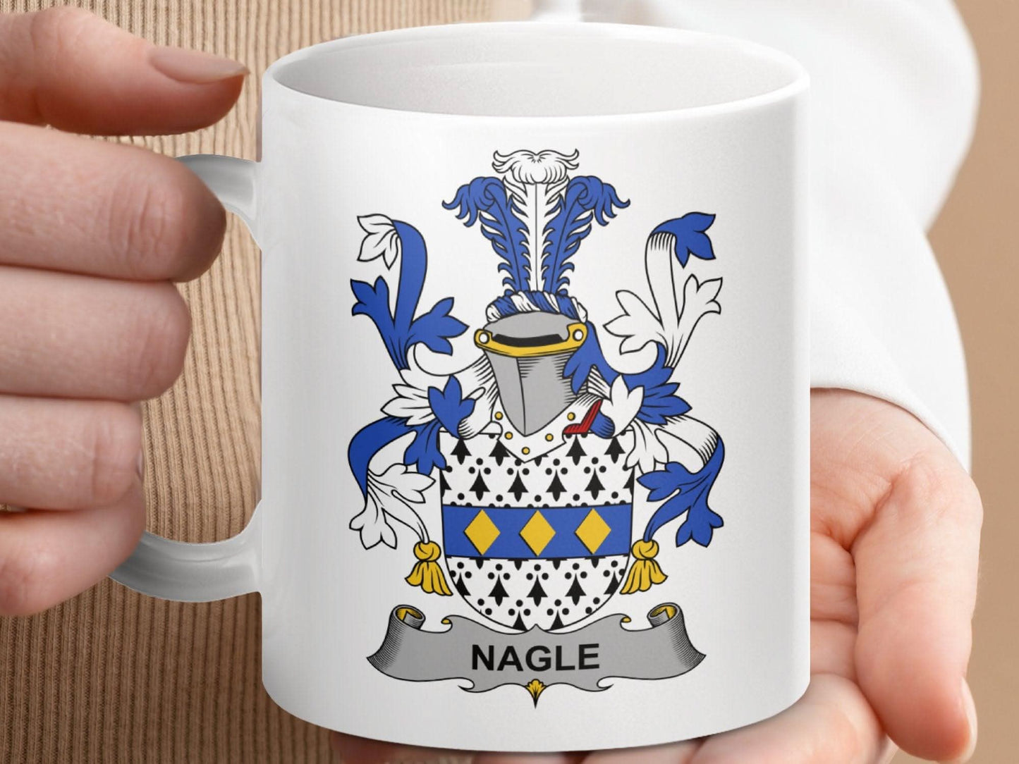Nagle Family Crest Coat of Arms Emblem Mug - Celtic Ancestry Gifts