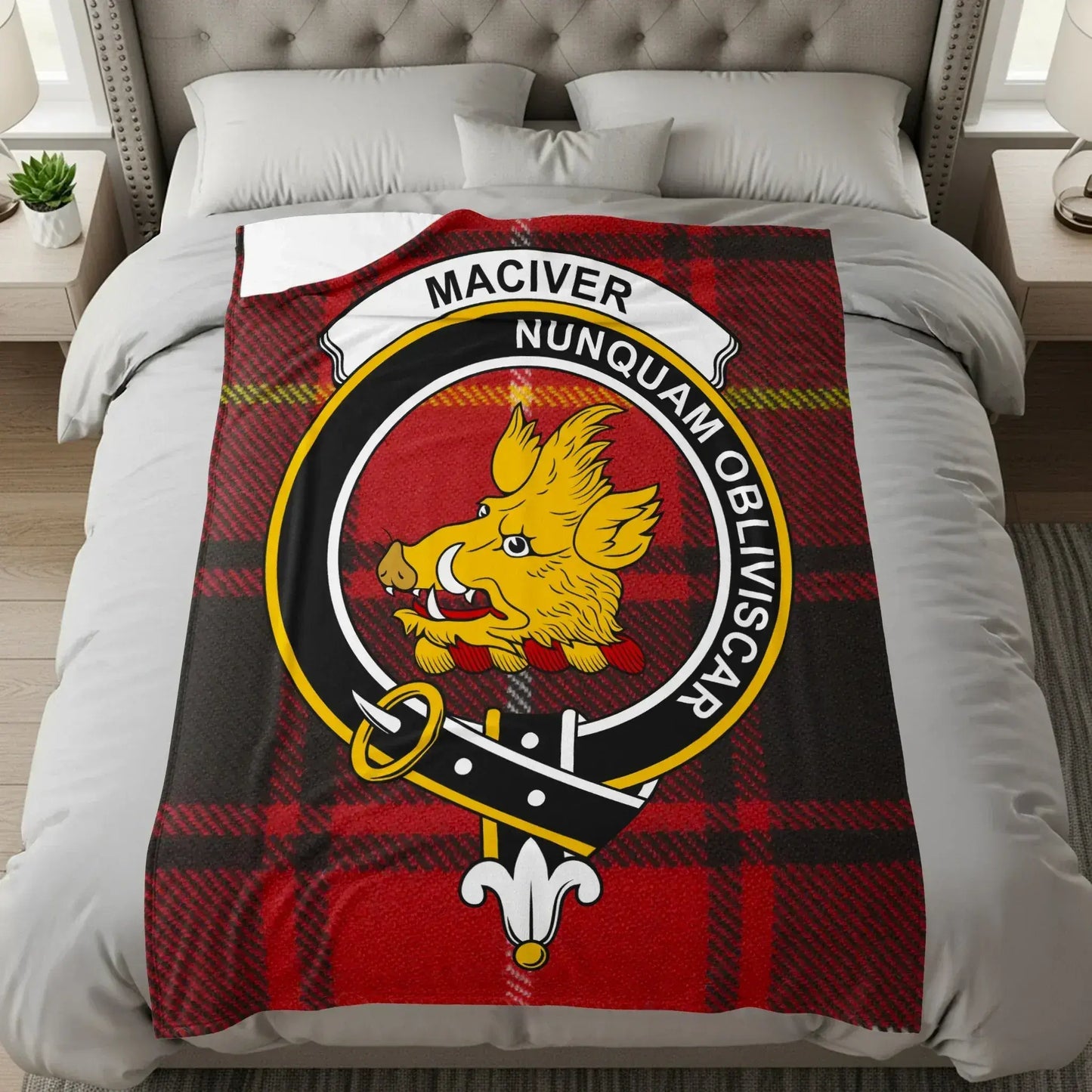 Clan MacIver Crest Tartan Nuquam Obliviscar product type