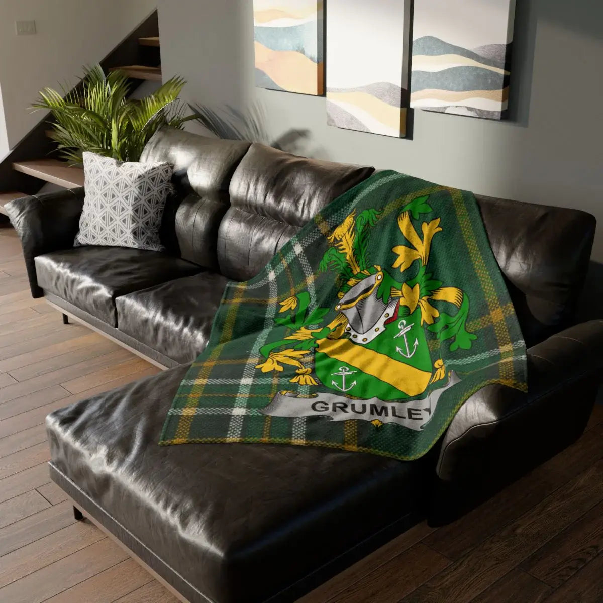 Personalized Green and Plaid Pattern Blanket product