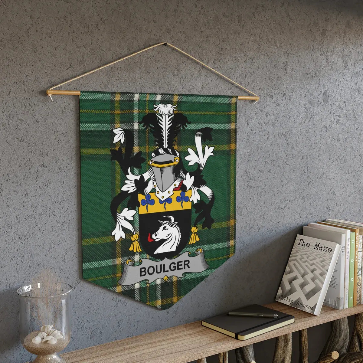 Elegant Boulger Family Crest Plaid Design Banner product