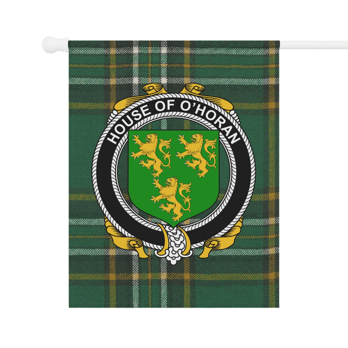 House Of O'Horan Family Crest Green Plaid Flag