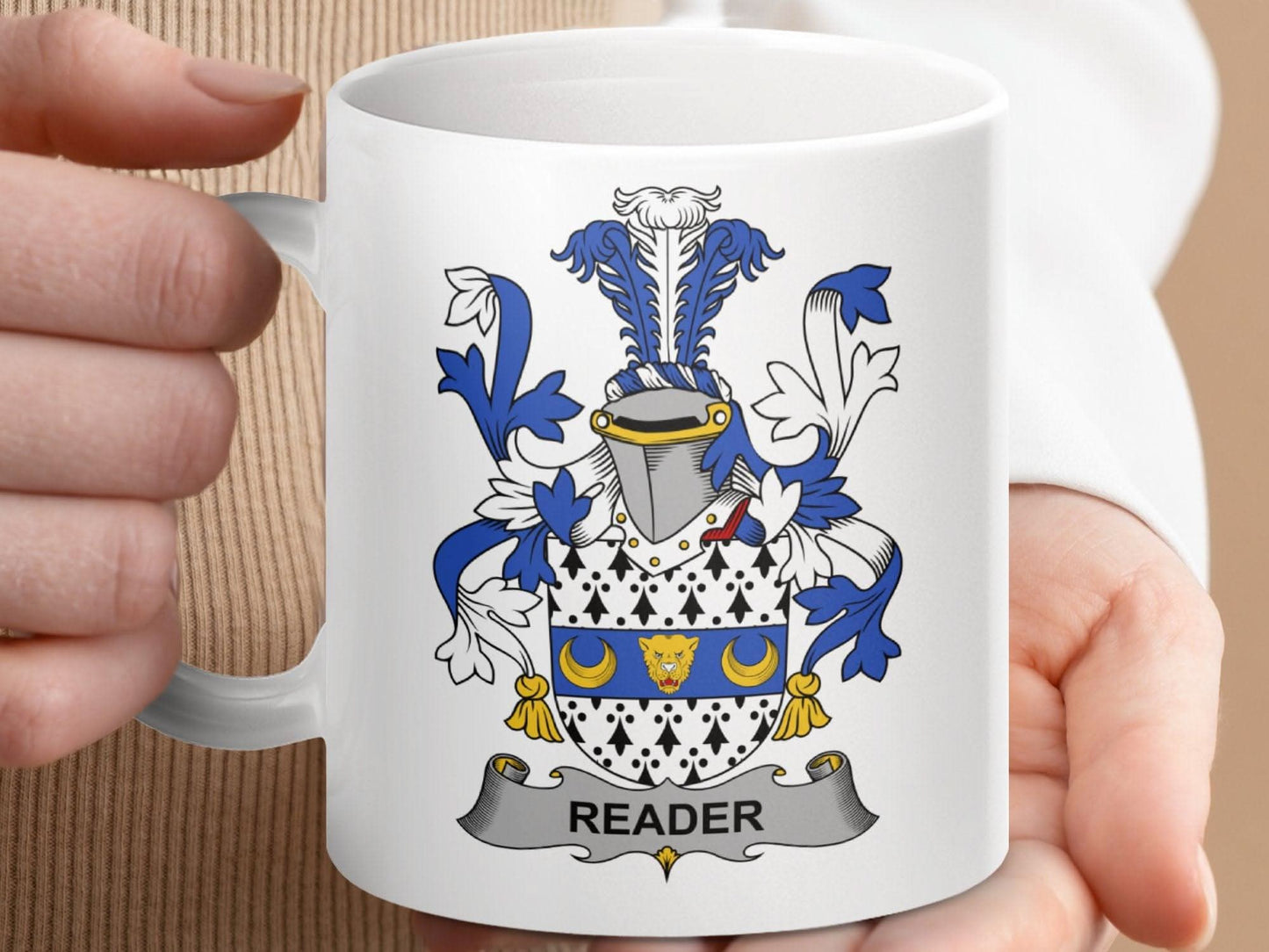 Reader Surname Irish Family Crest Mug - Celtic Ancestry Gifts