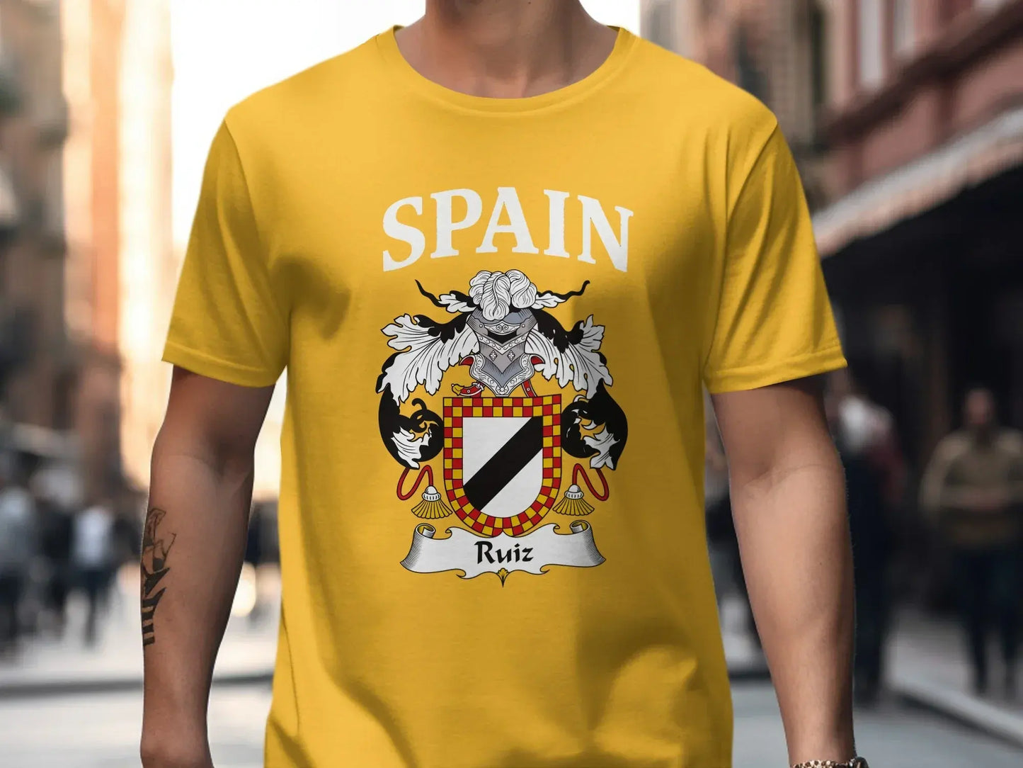 Spain Ruiz Family Crest Yellow T-shirt product