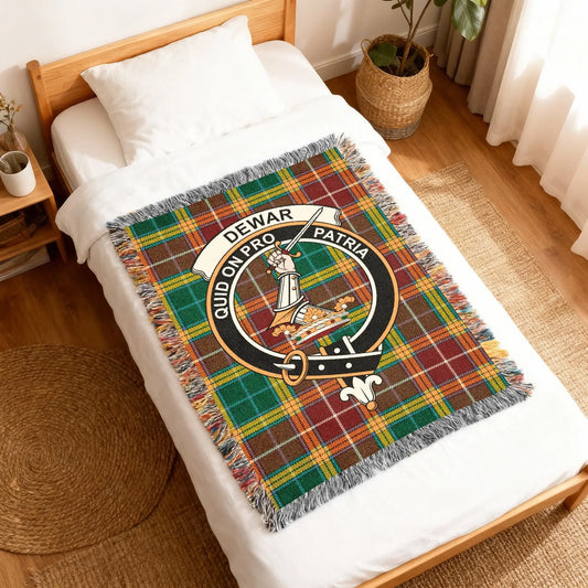 Clan Dewar Tartan Blanket with Crest Design