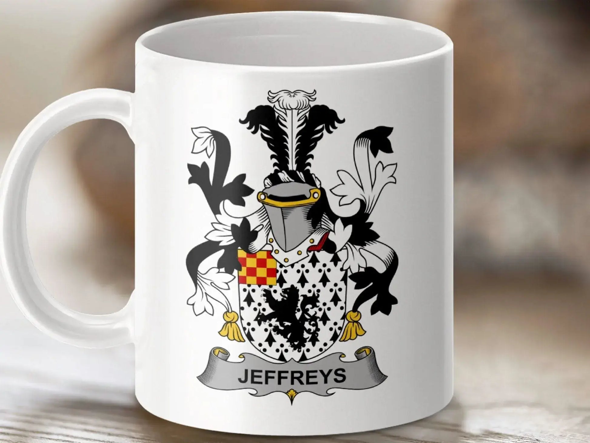 Jeffreys Surname Irish Family Crest Design Novelty mug - Celtic Ancestry Gifts