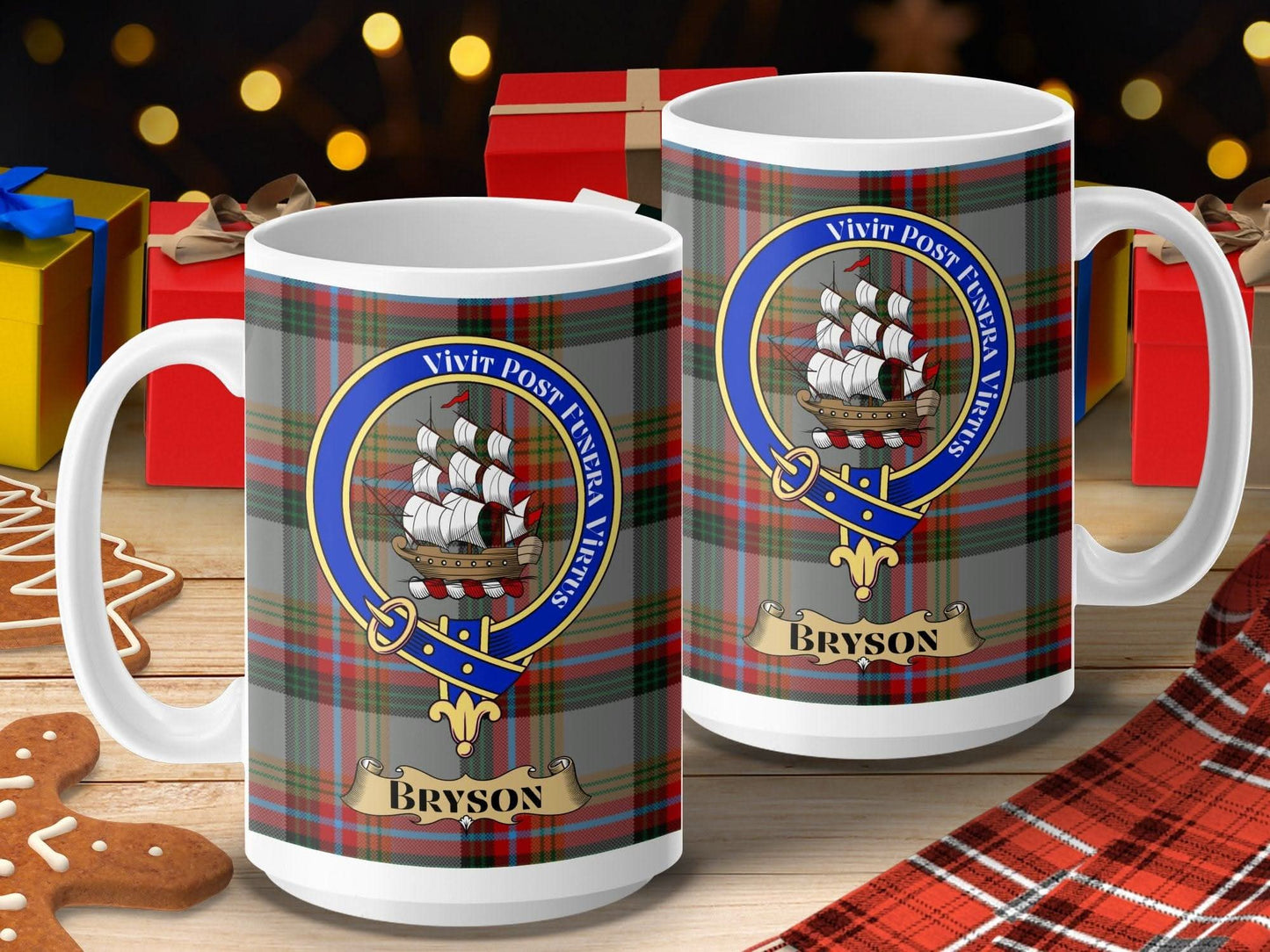 Plaid Pattern Personalized Bryson Clan Crest Mug Product