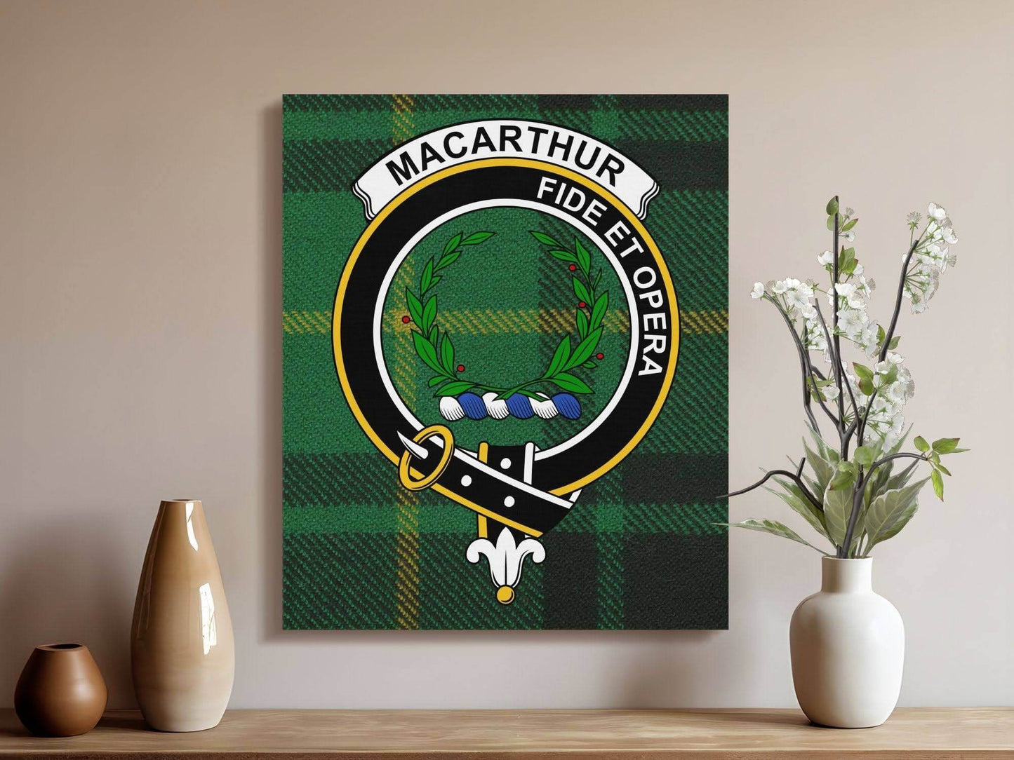 Macarthur Fide Et Opera Clan Crest Canvas - Celtic Ancestry Gifts