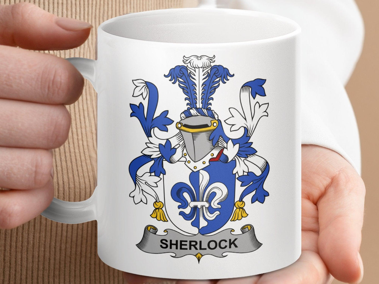 Sherlock Family Crest Heraldic Art Design mug - Celtic Ancestry Gifts