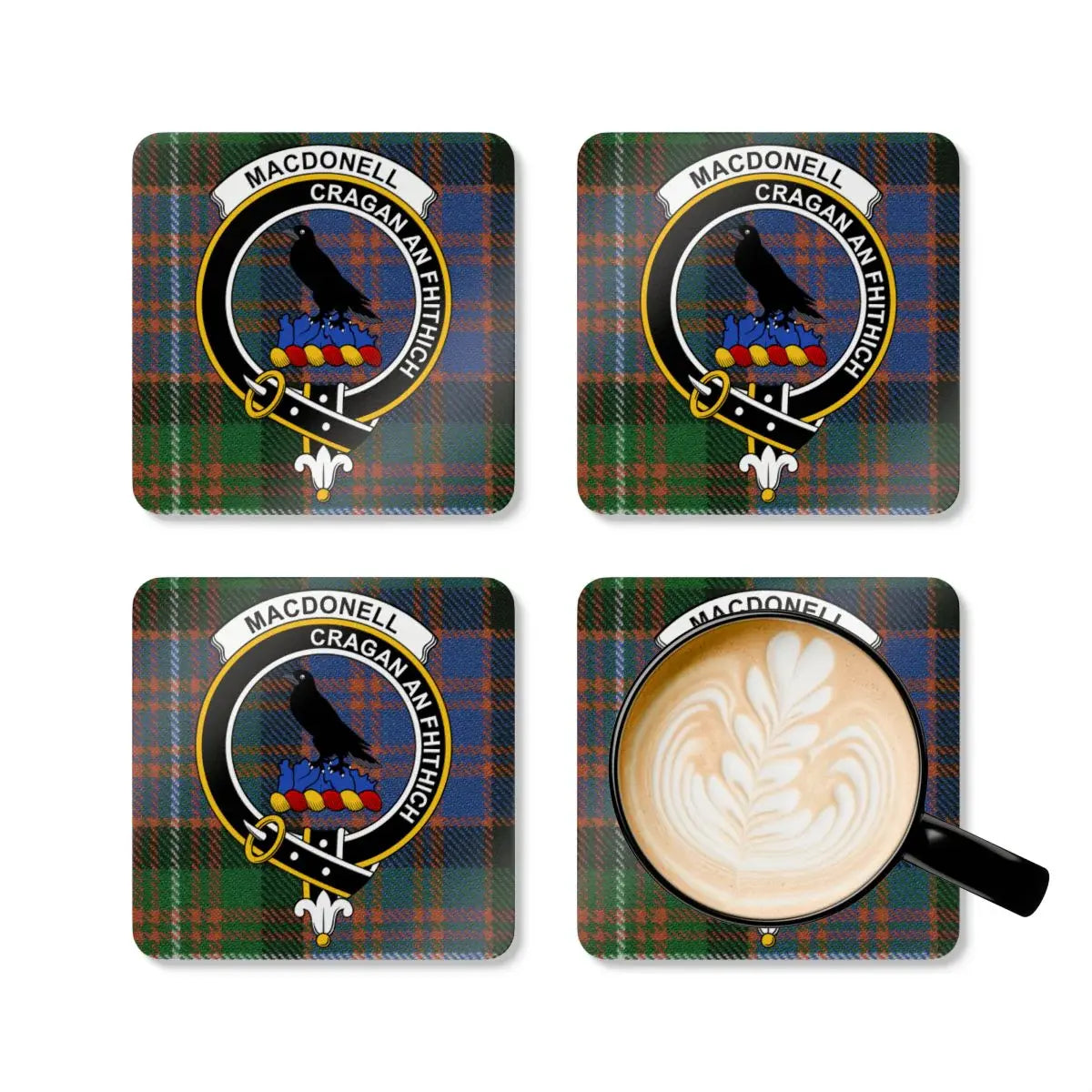 Macdonell Clan Crest Tartan Coaster Set product type