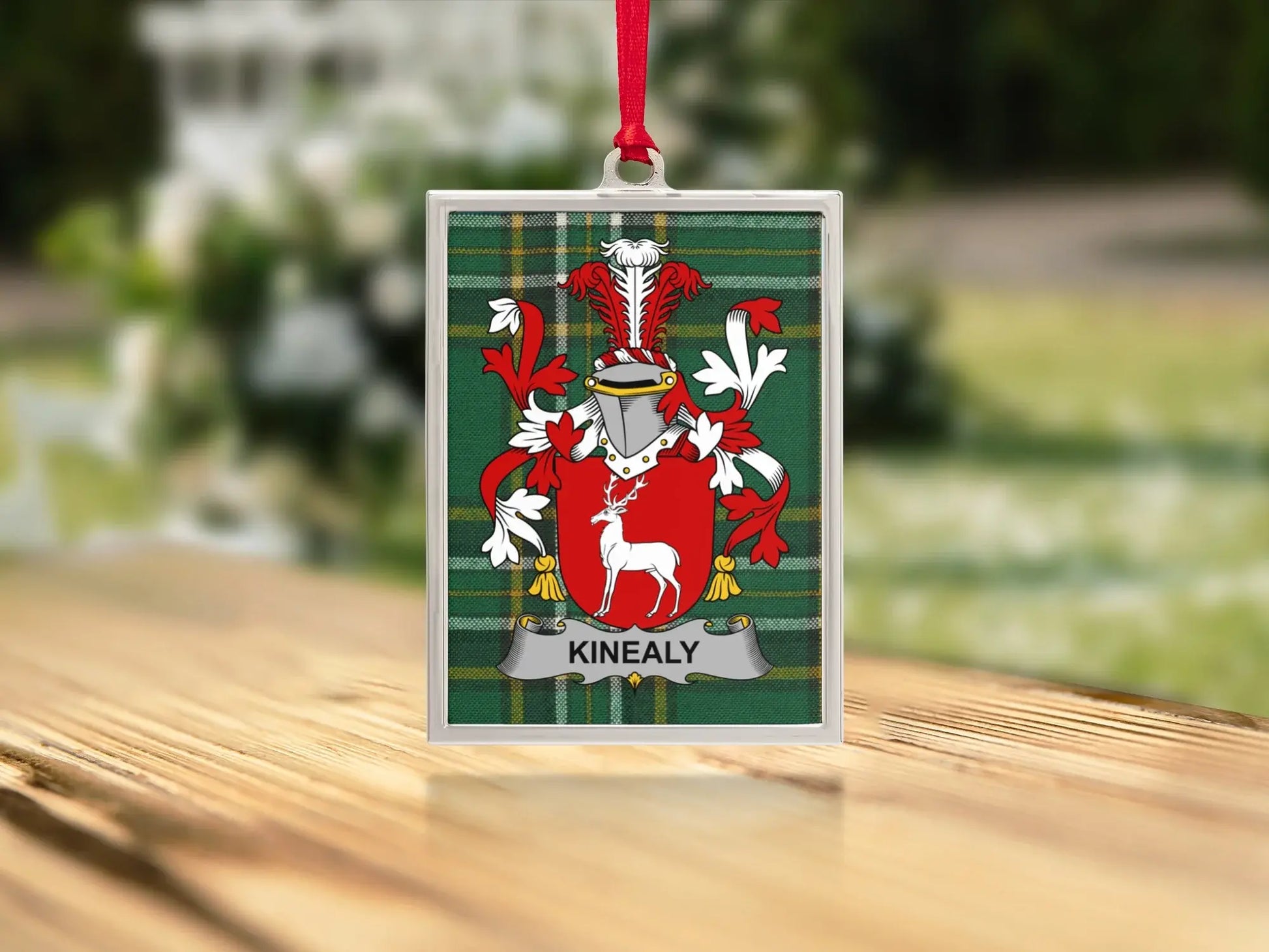 Kinealy Family Crest Plaid Background Ornament product
