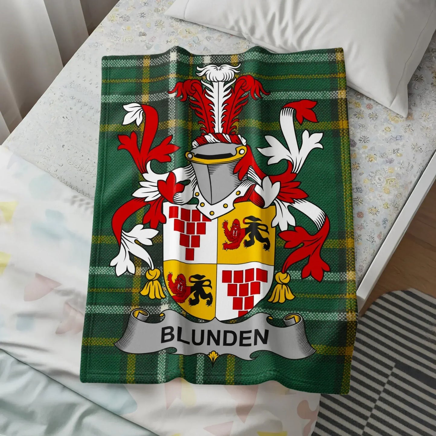 Blunden family crest throw blanket cozy product