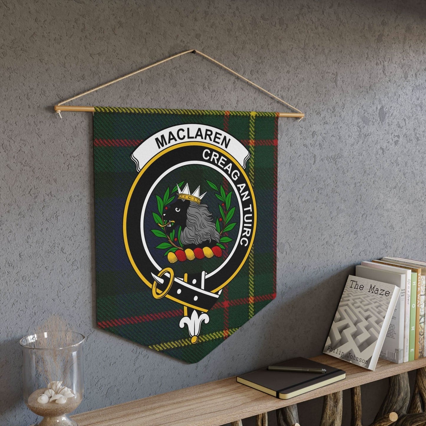 MacLaren Clan Scottish Tartan Heraldic Crest Wall Pennant - Celtic Ancestry Gifts