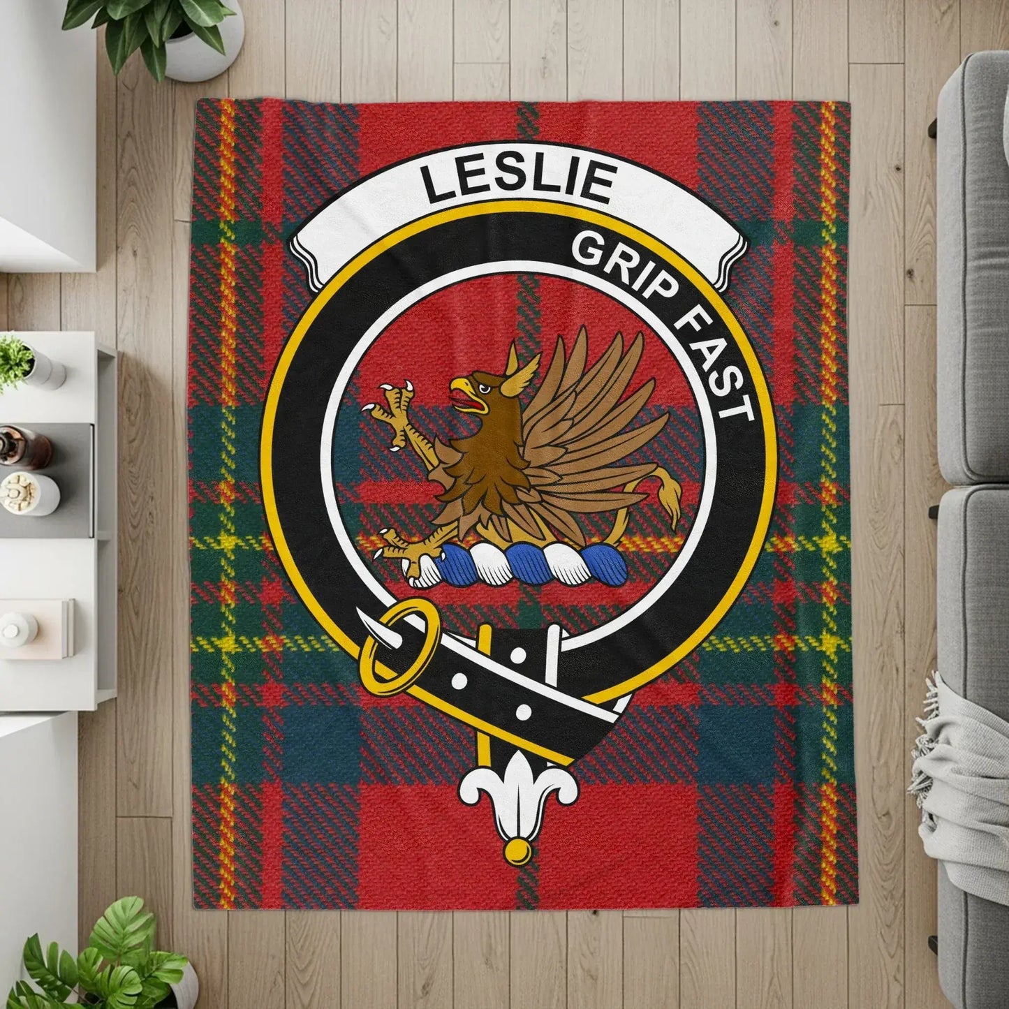 Scottish Tartan Blanket with Leslie Emblem design product