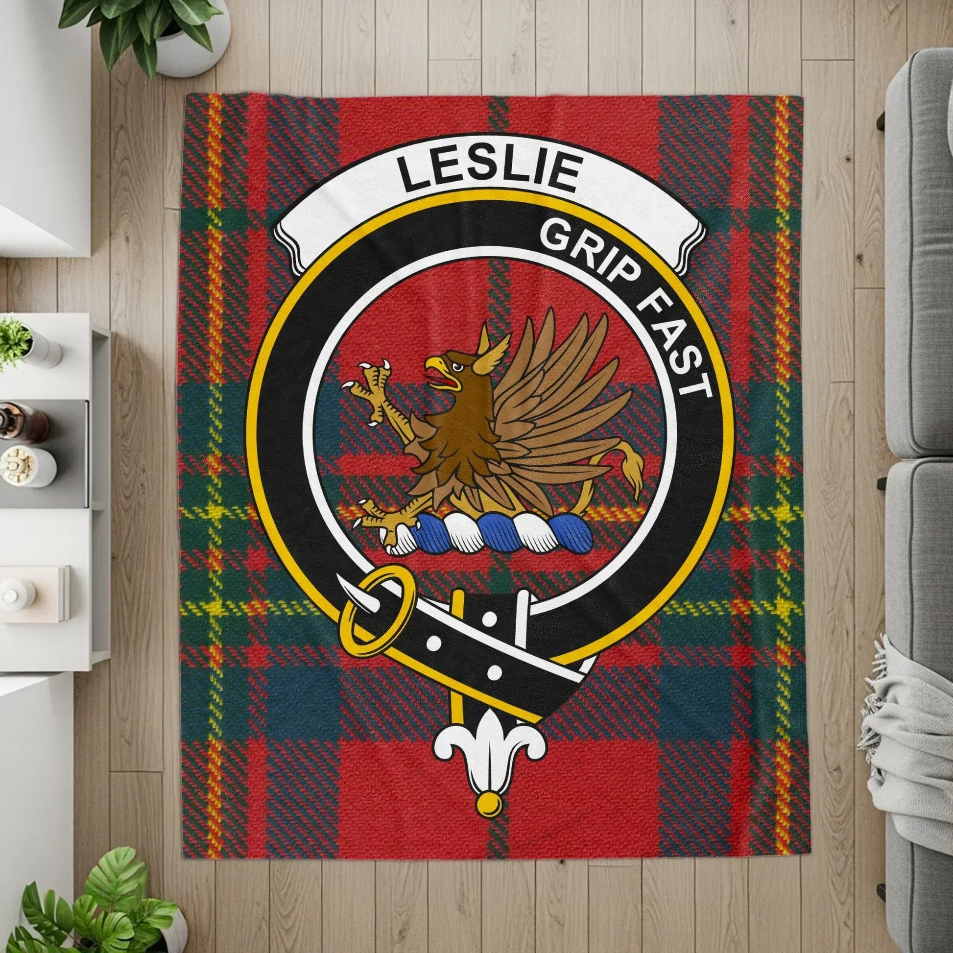 Scottish Tartan Blanket with Leslie Emblem design product