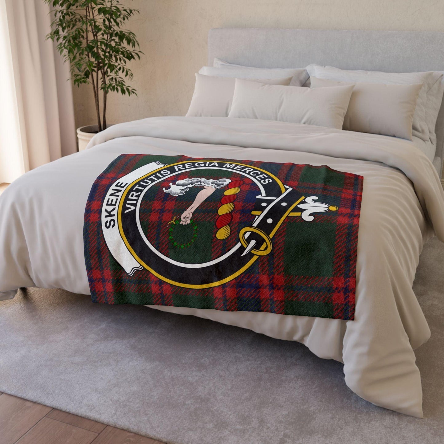Skene Clan Tartan Blanket – Scottish Crest Throw