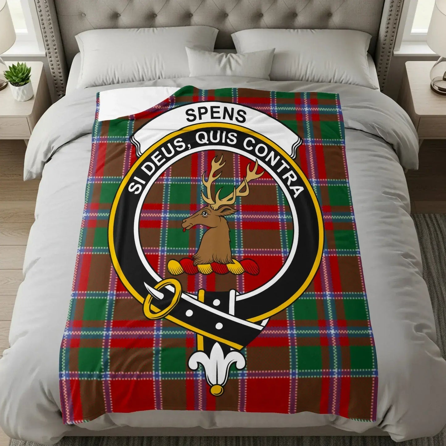 Custom Tartan Plaid Reindeer Bed Throw Blanket product