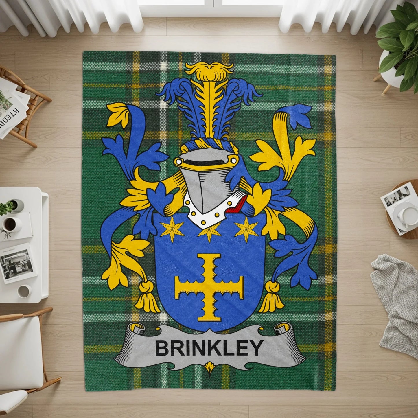 Custom Family Crest Shield Green Blue Rug product