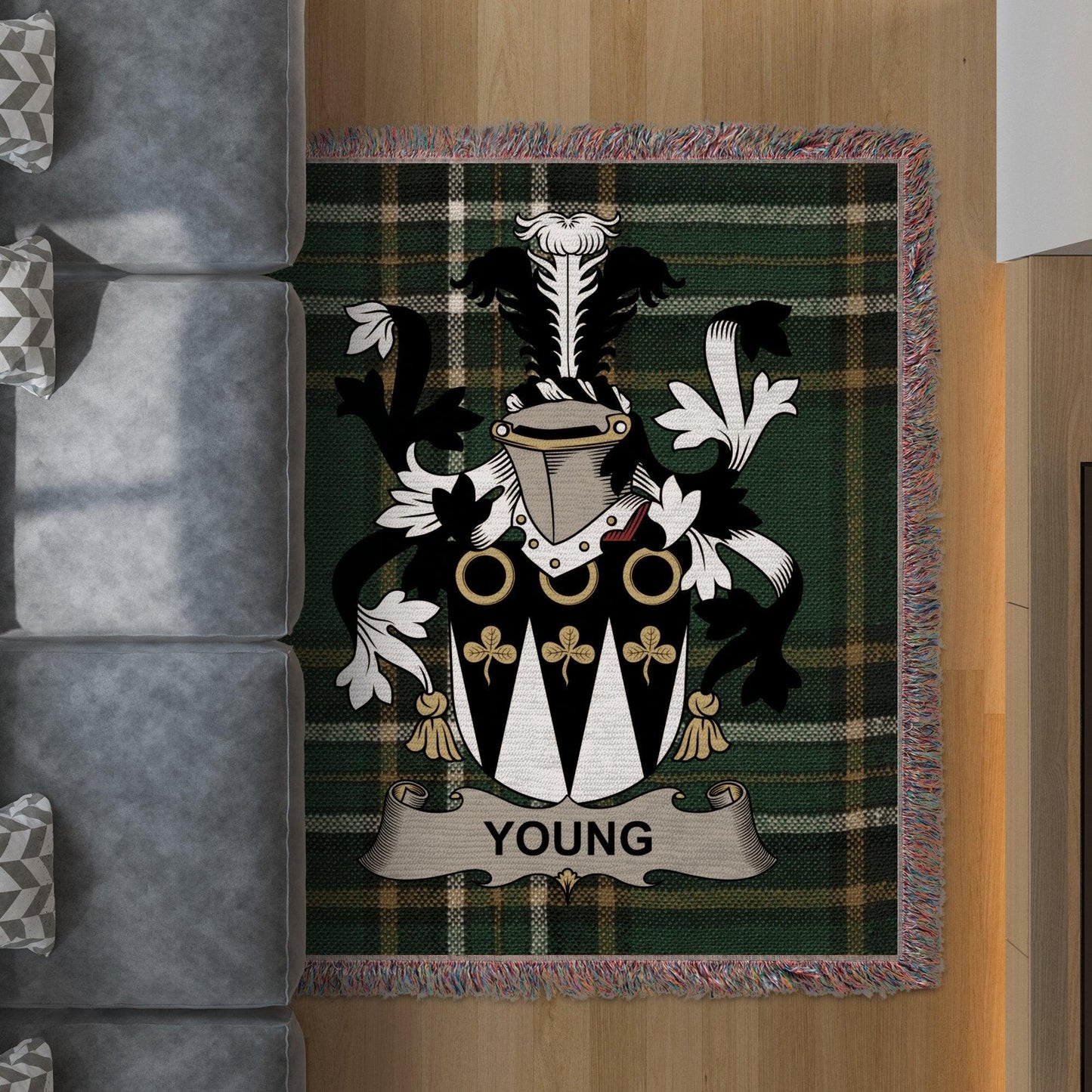 Young Surname Irish Coat Of Arms Woven Blanket - Celtic Ancestry Gifts