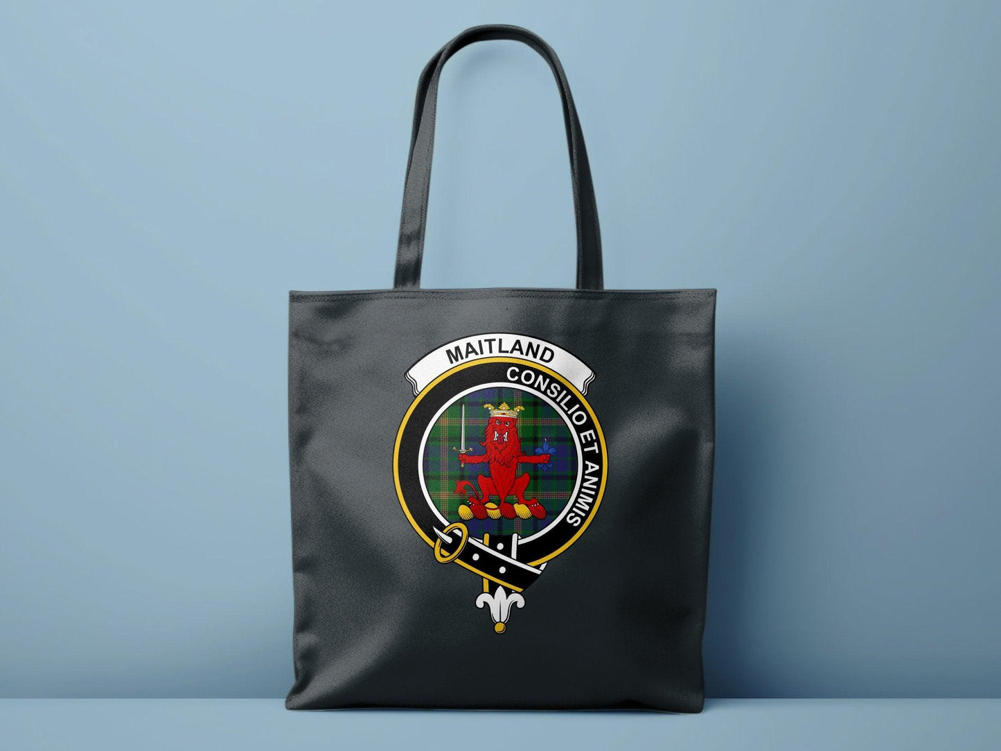 Maitland Consilio et Animis Clan Crest Tartan Tote Bags - Celtic Ancestry Gifts