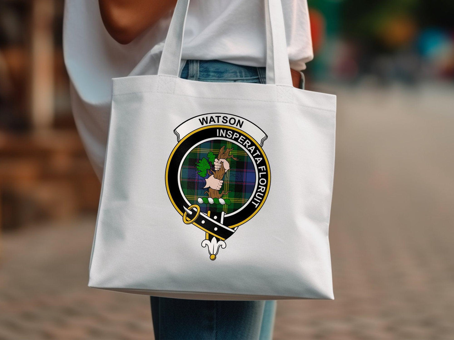 Watson Scottish Clan Crest Tartan Design Tote Bags - Celtic Ancestry Gifts