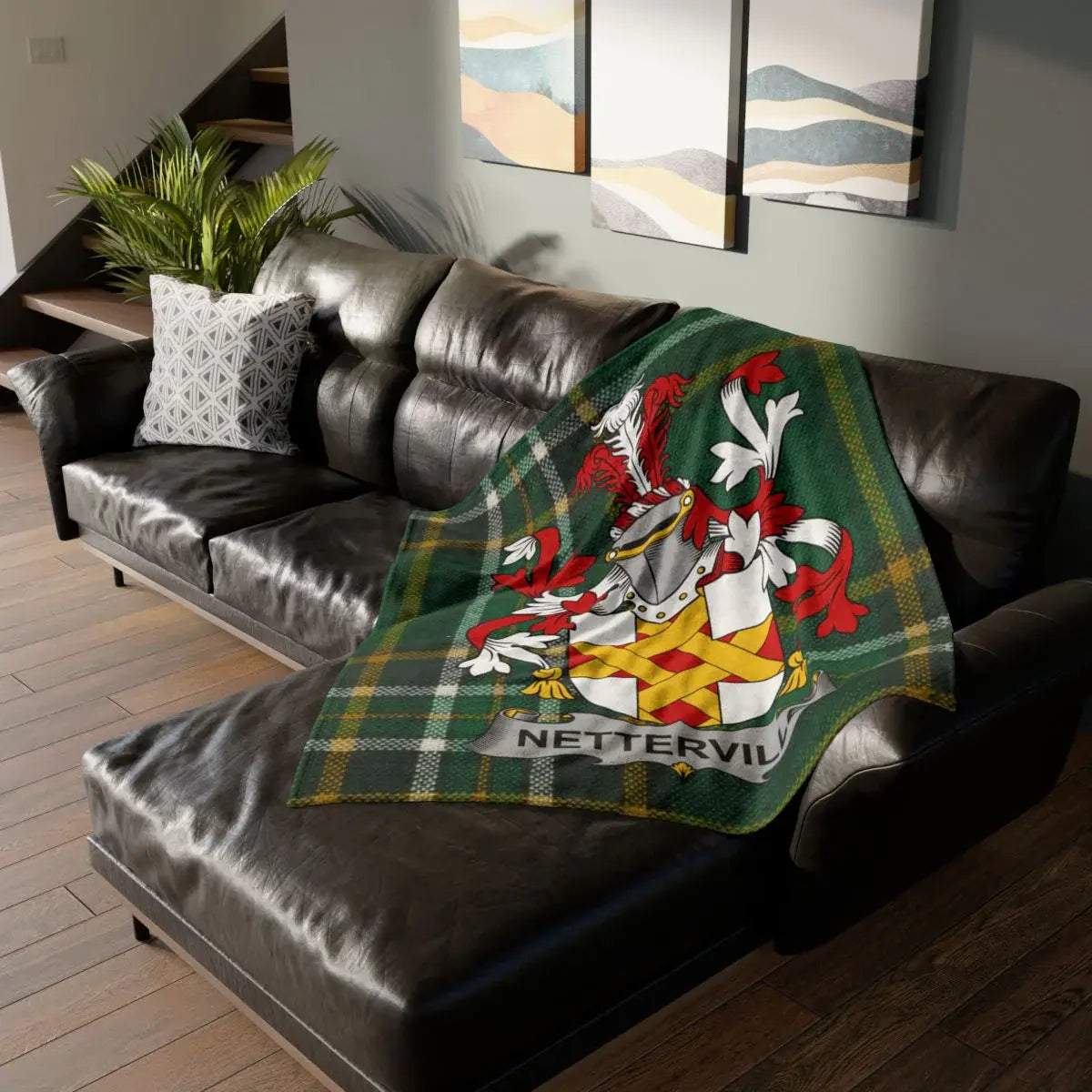 Personalized Family Crest Green Tartan Blanket product