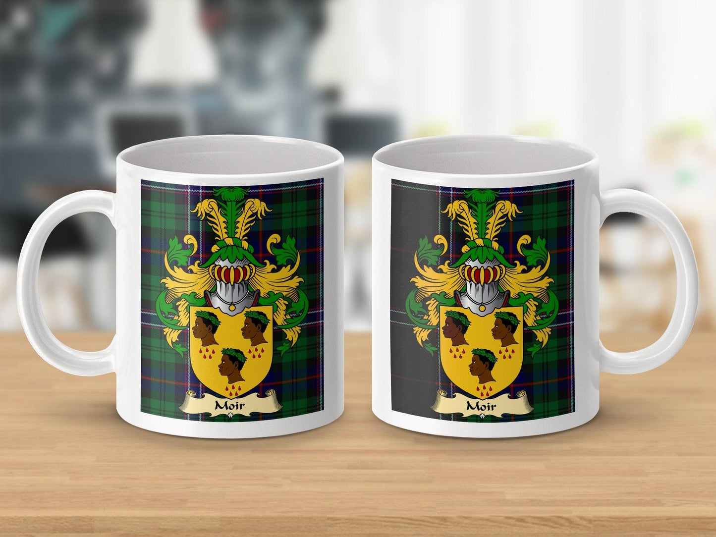 Moir Clan Surname Coat Of Arms Tartan Mug - Celtic Ancestry Gifts