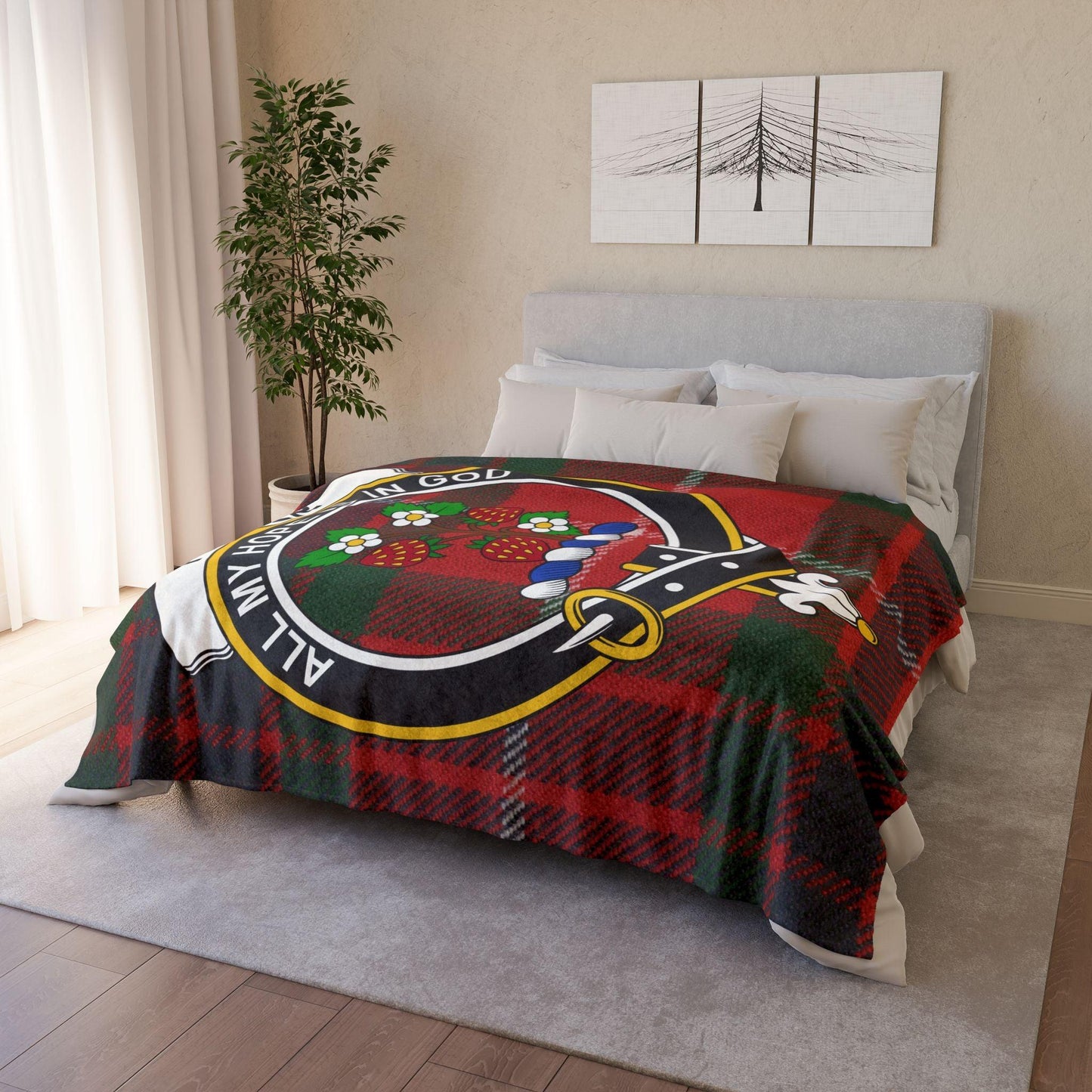 Fraser Clan Tartan Blanket – Scottish Crest Throw - Celtic Ancestry Gifts