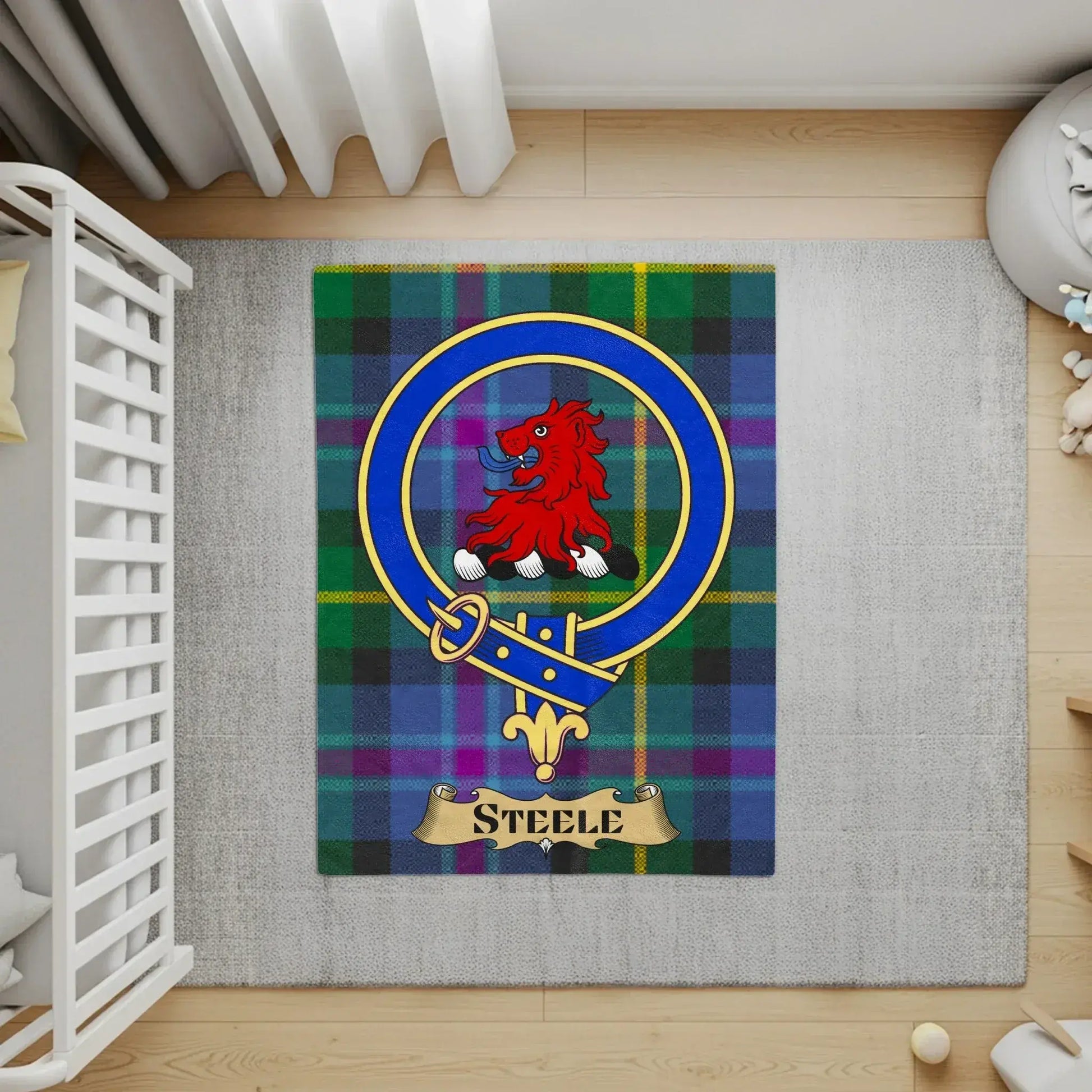 Steele Clan Tartan with Red Lion Emblem Baby Playmat product