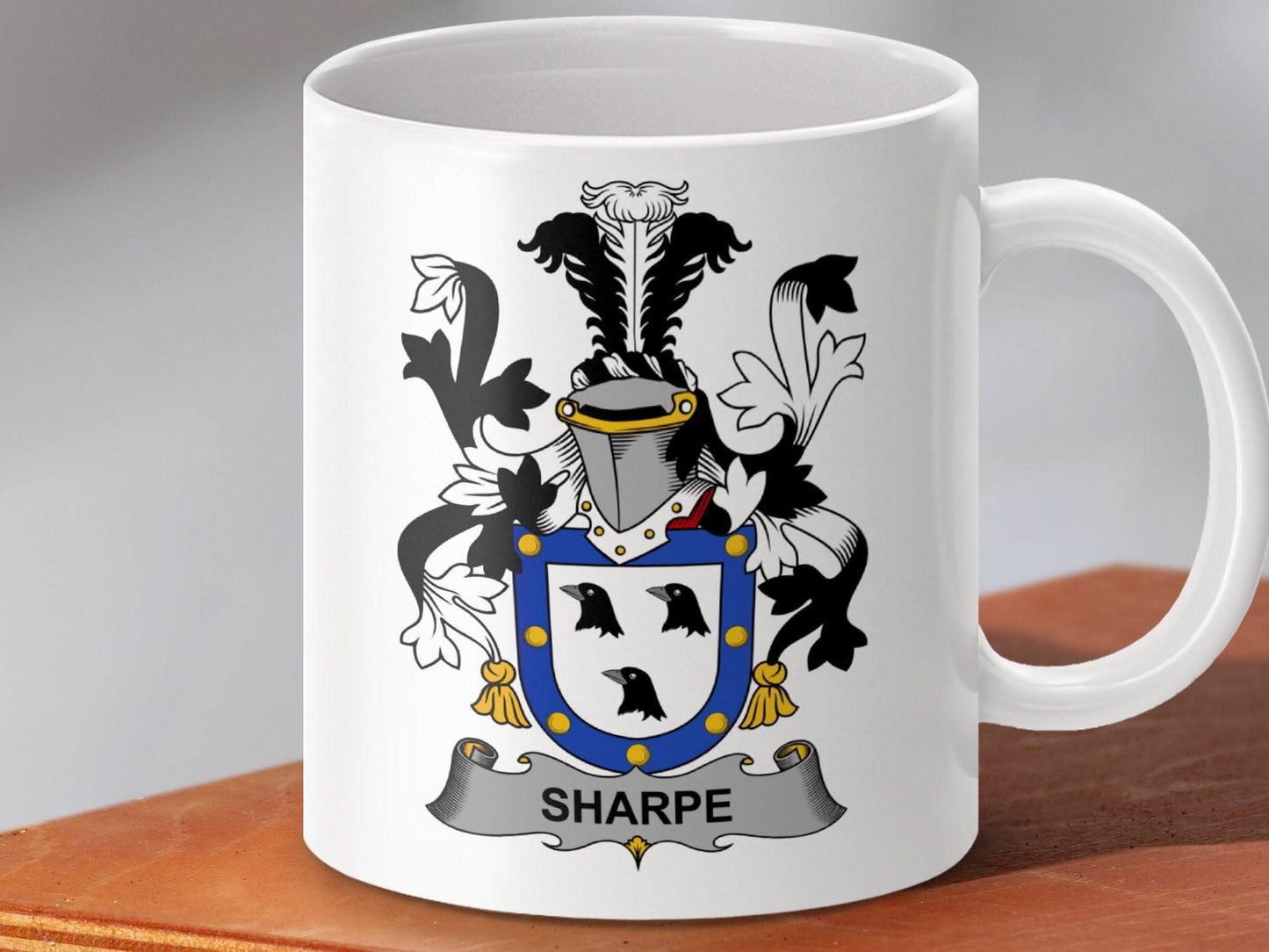 Sharpe Family Crest Coat of Arms Emblazoned Mug - Celtic Ancestry Gifts