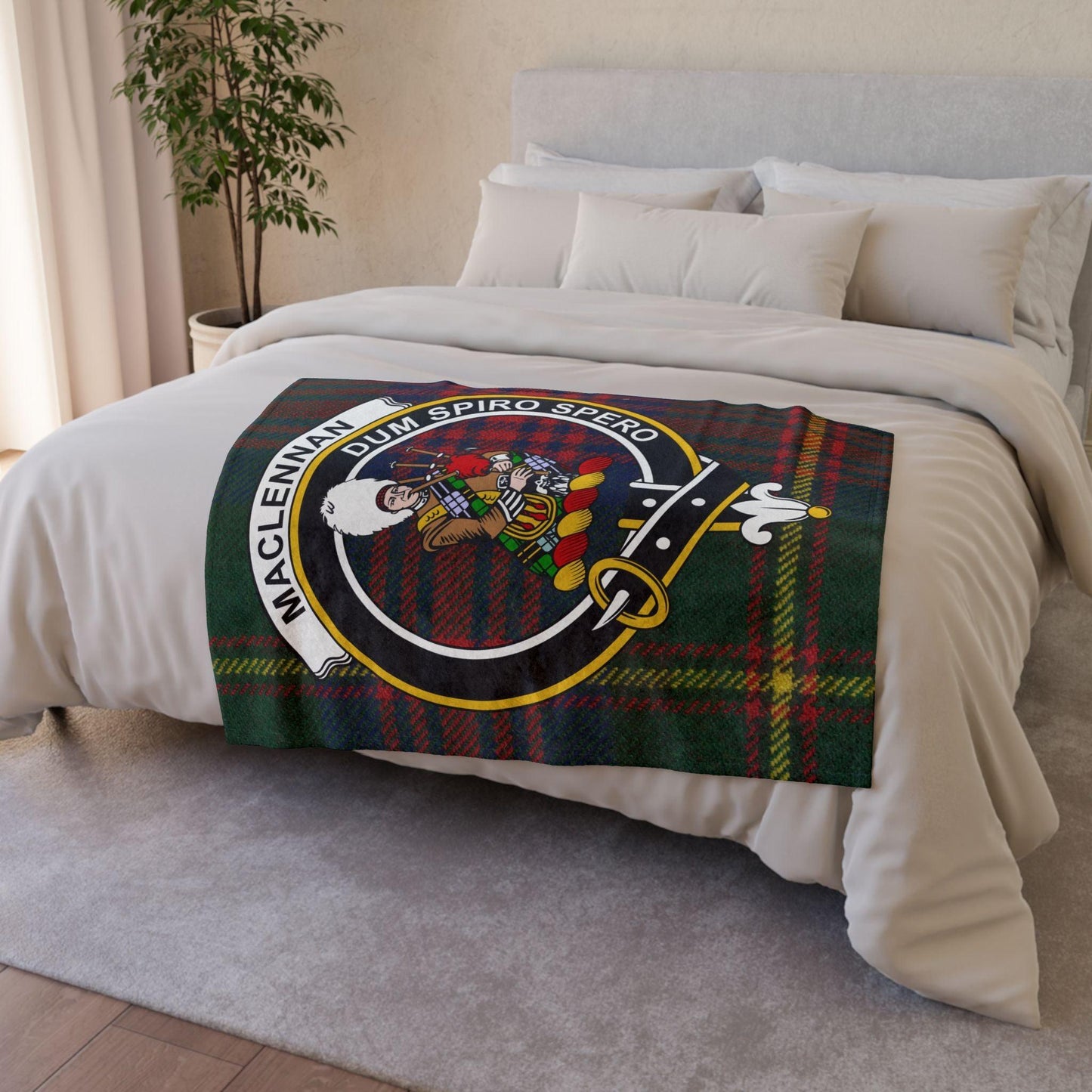 MacLennan Clan Tartan Blanket – Scottish Crest Throw, Soft & Cozy