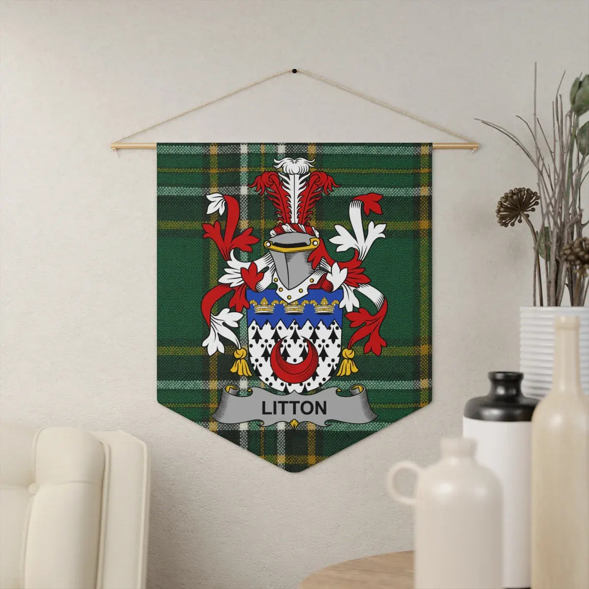 Heraldic Litton Family Crest Plaid Wall Hanging product