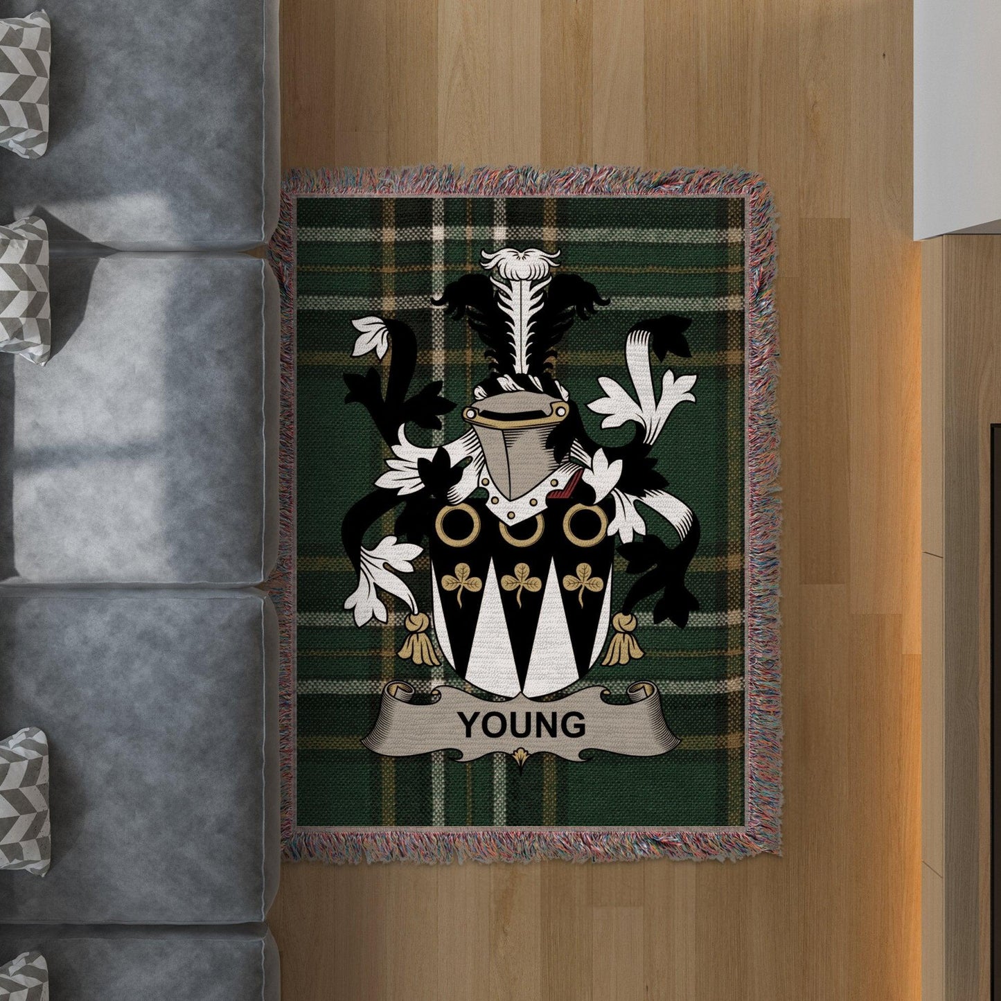 Young Surname Irish Coat Of Arms Woven Blanket - Celtic Ancestry Gifts