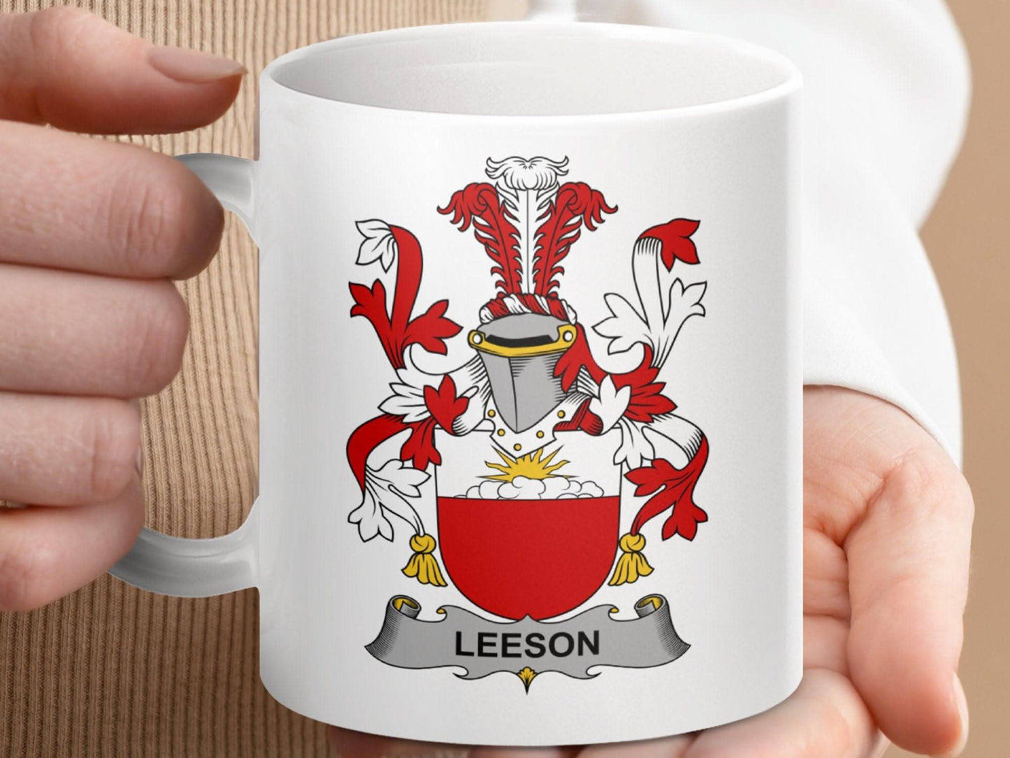 Leeson Irish Surname Family Crest Heritage Graphic 11oz mug - Celtic Ancestry Gifts