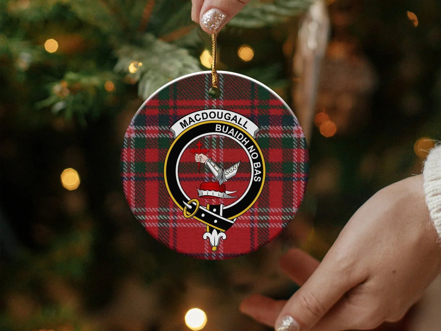 Personalized MacDougall Clan Tartan Round Christmas product type