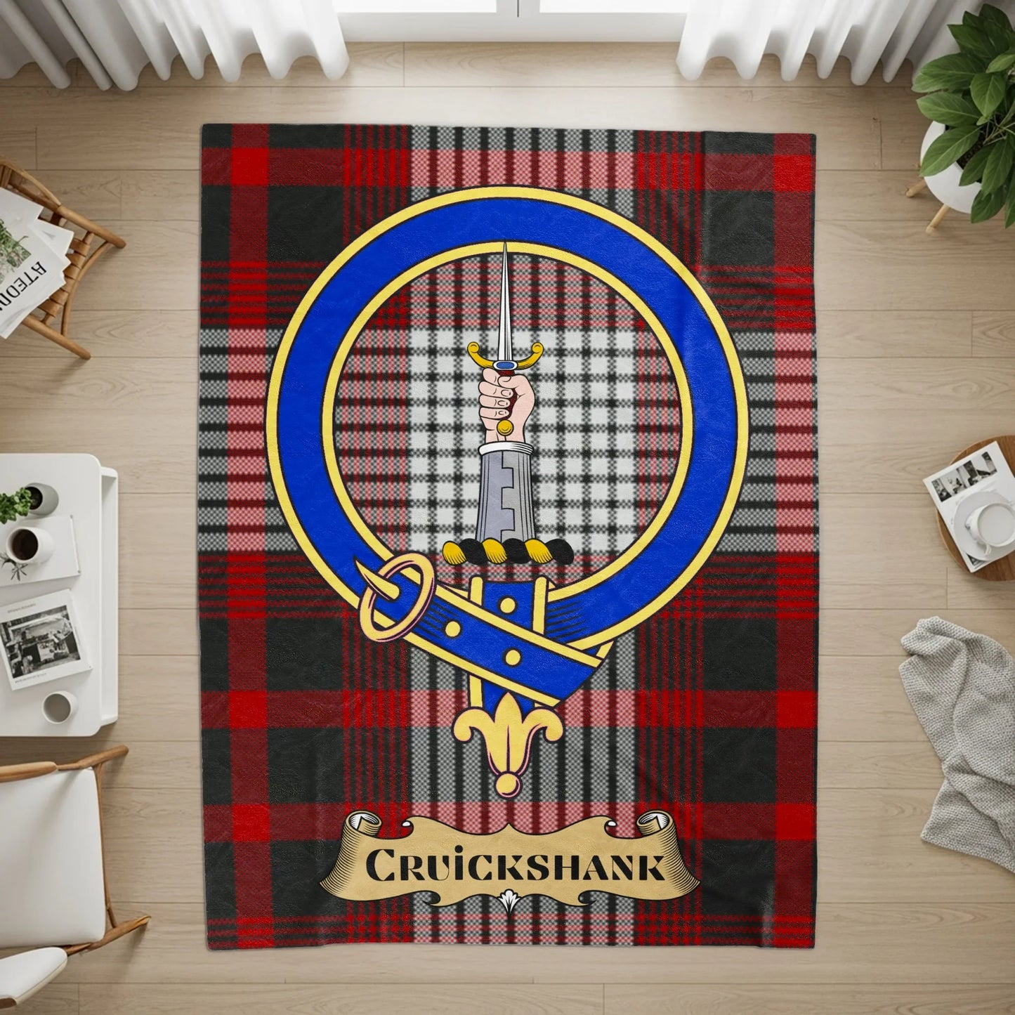 Bold Cruickshank Crest and Plaid Decorative Rug product type