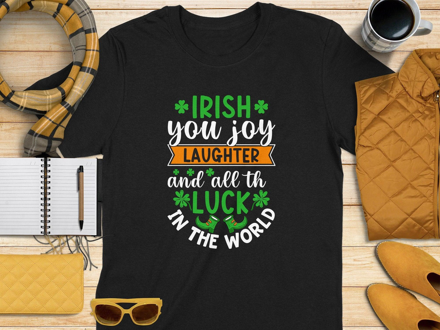 Irish Laughter Luck Shamrock Green Graphic T-shirt - Celtic Ancestry Gifts