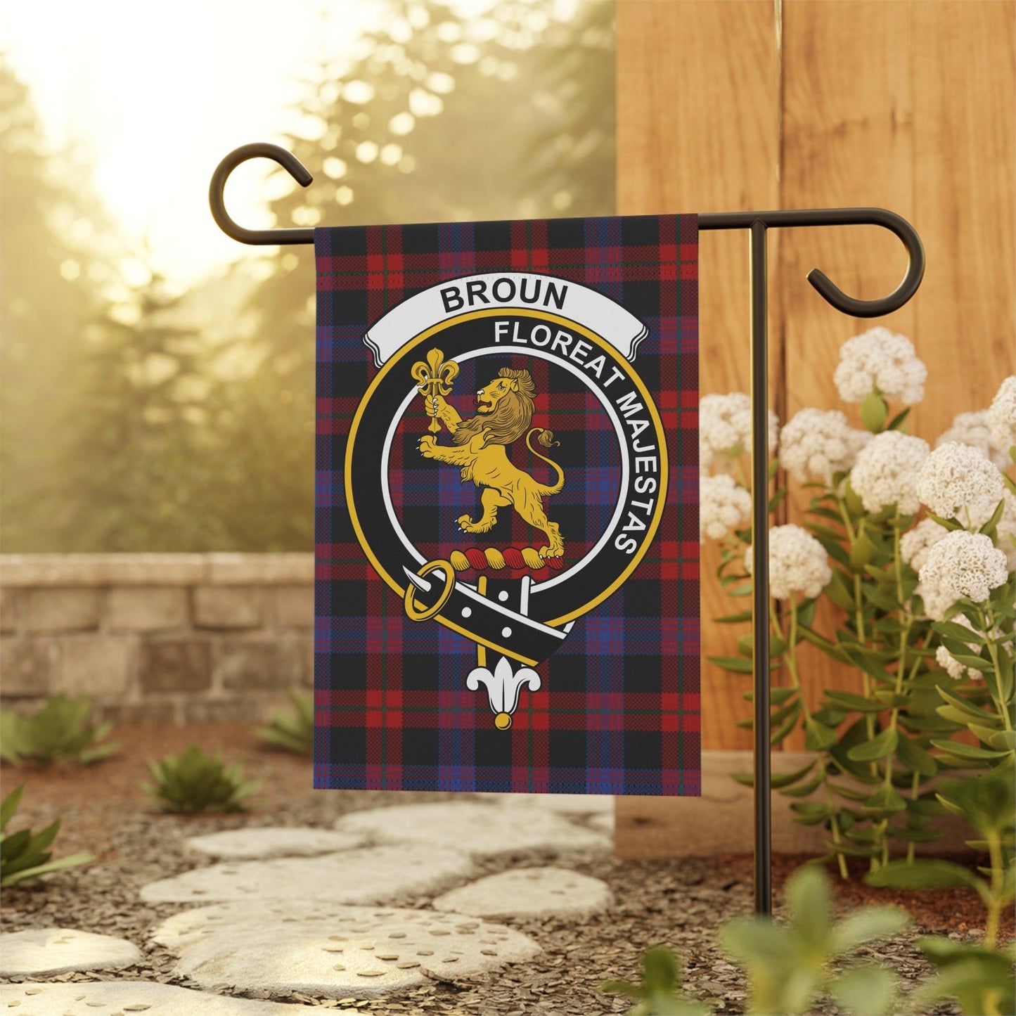 Broun Clan Scottish Tartan Garden Flag - Celtic Ancestry Gifts
