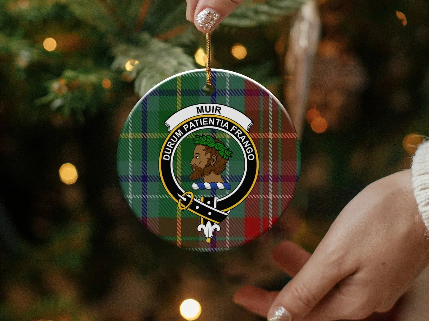 Muir Family Crest Plaid Christmas Ornament product