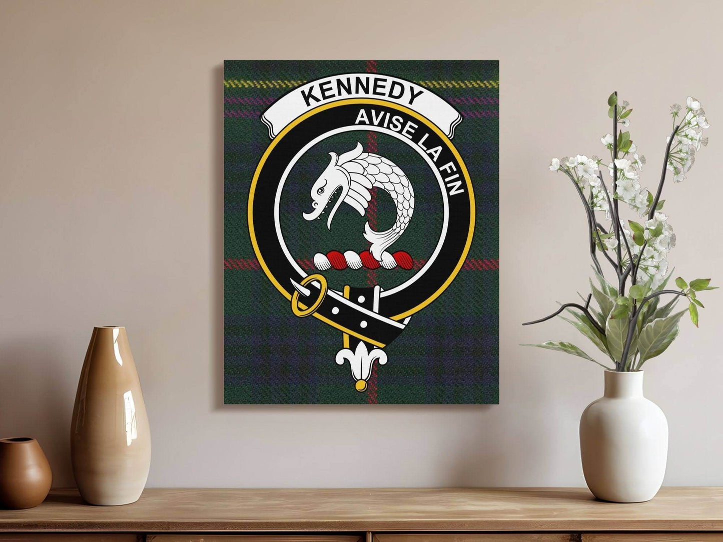 Kennedy Scottish Tartan Clan Crest Canvas - Celtic Ancestry Gifts